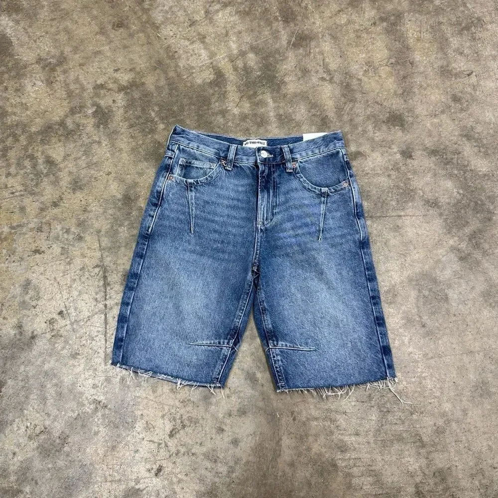 Free People Ghost town high rise long Jean shorts